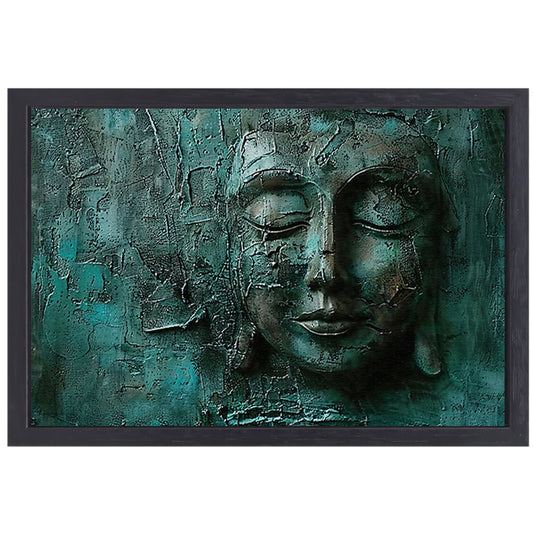 Abstract boeddha schilderij met rijke textuur canvas met baklijst