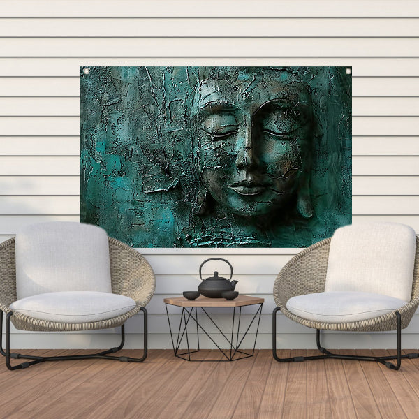 Abstract boeddha schilderij met rijke textuur tuinposter