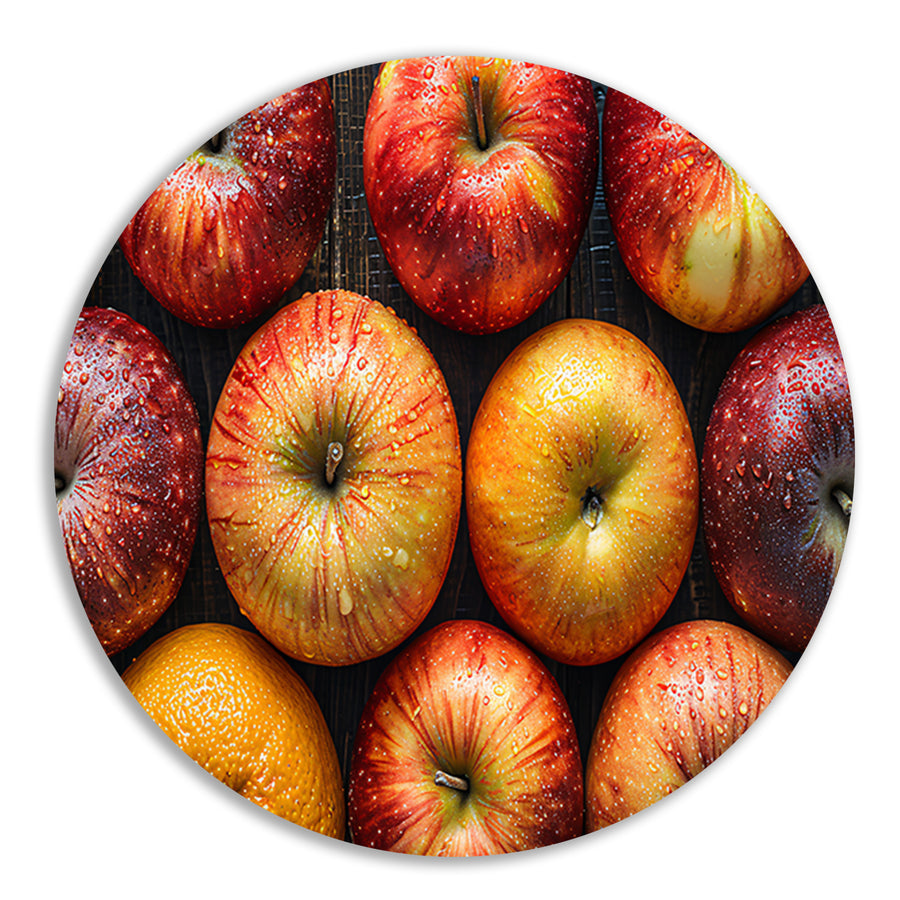 Frisse Appels met Waterdruppels op Hout aluminium muurcirkel