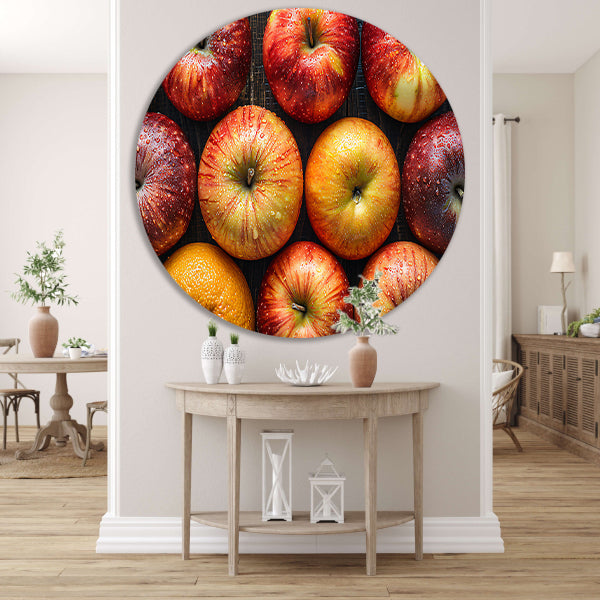 Frisse Appels met Waterdruppels op Hout forex muurcirkel