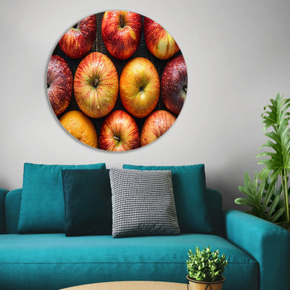 Frisse Appels met Waterdruppels op Hout forex muurcirkel