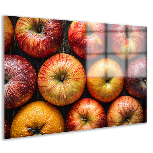 Frisse Appels met Waterdruppels op Hout acrylglas