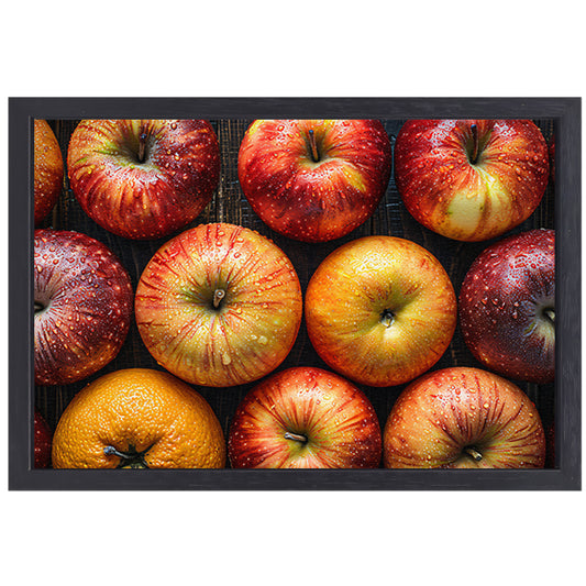 Frisse Appels met Waterdruppels op Hout canvas met baklijst