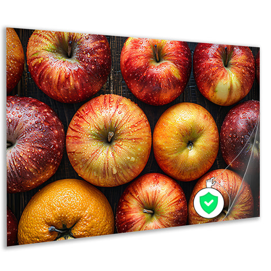 Frisse Appels met Waterdruppels op Hout poster
