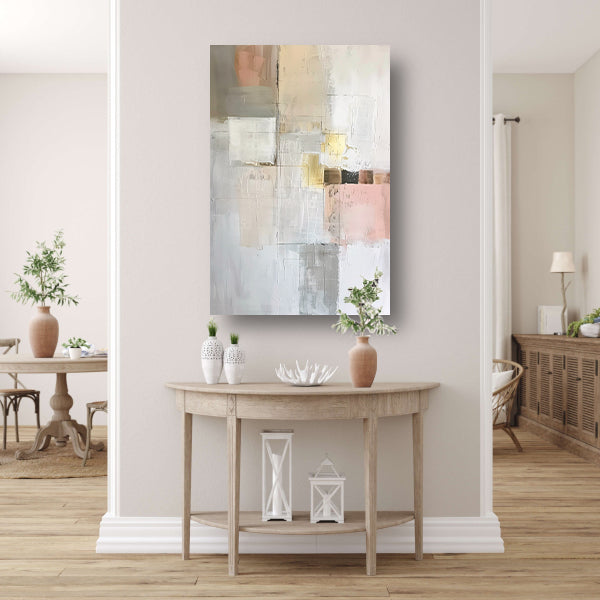 Abstract geometrisch patroon in zachte kleuren canvas met baklijst