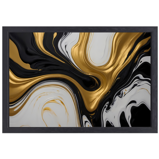 Abstract spel van zwart, wit en gouden tinten canvas met baklijst