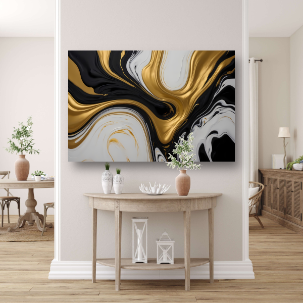 Abstract spel van zwart, wit en gouden tinten canvas