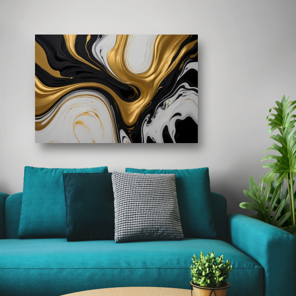 Abstract spel van zwart, wit en gouden tinten canvas