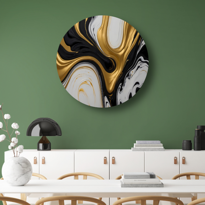 Abstract spel van zwart, wit en gouden tinten aluminium muurcirkel