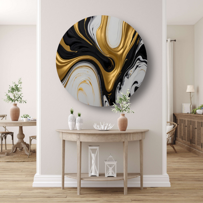 Abstract spel van zwart, wit en gouden tinten aluminium muurcirkel