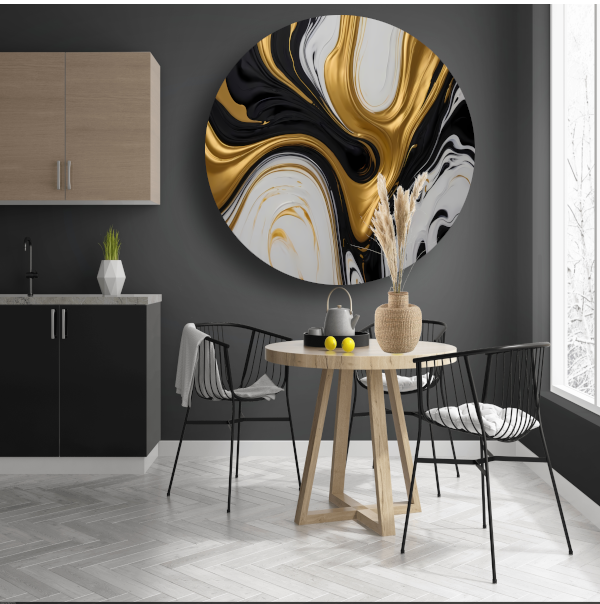 Abstract spel van zwart, wit en gouden tinten aluminium muurcirkel