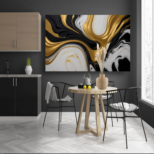 Abstract spel van zwart, wit en gouden tinten poster