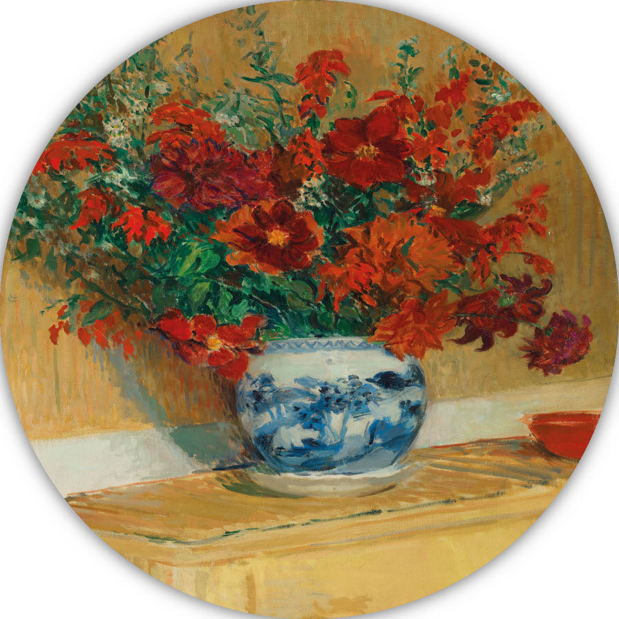 Boeket bloemen in blauwe vaas - Jacques-Émile Blanche aluminium muurcirkel