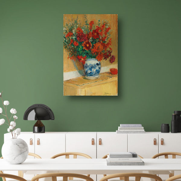 Boeket bloemen in blauwe vaas - Jacques-Émile Blanche canvas met baklijst