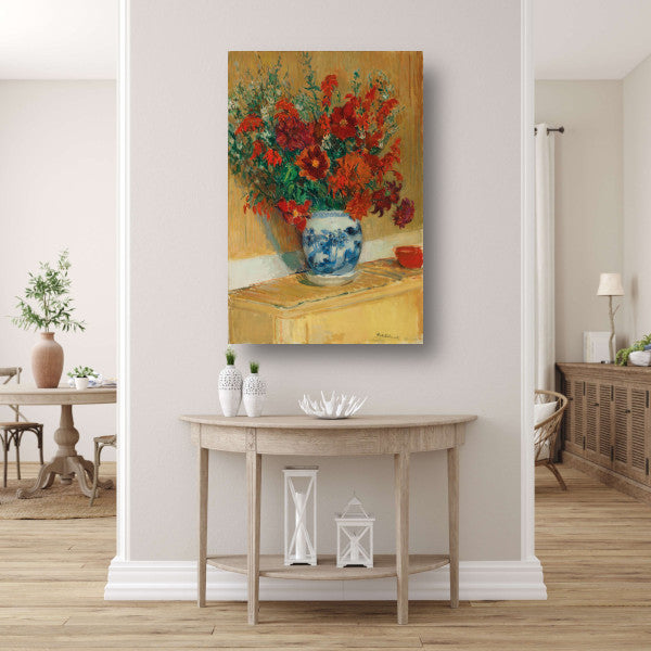 Boeket bloemen in blauwe vaas - Jacques-Émile Blanche canvas met baklijst