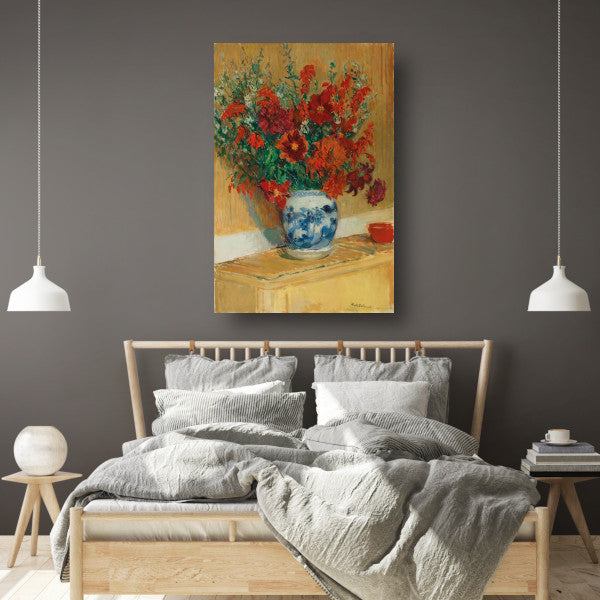 Boeket bloemen in blauwe vaas - Jacques-Émile Blanche canvas met baklijst