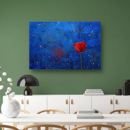 Abstracte tulp tegen dynamische blauwe achtergrondposter