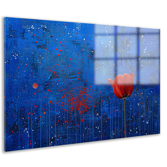 Abstracte tulp tegen dynamische blauwe achtergrond acrylglas