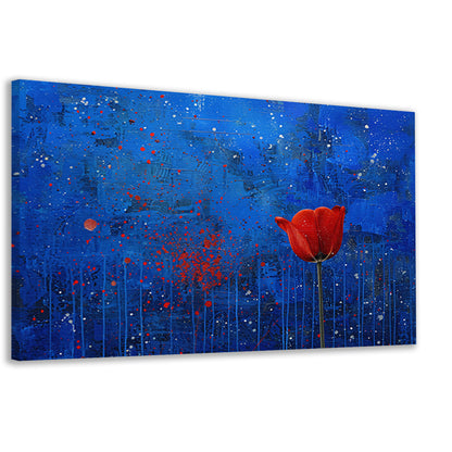 Abstracte tulp tegen dynamische blauwe achtergrond canvas