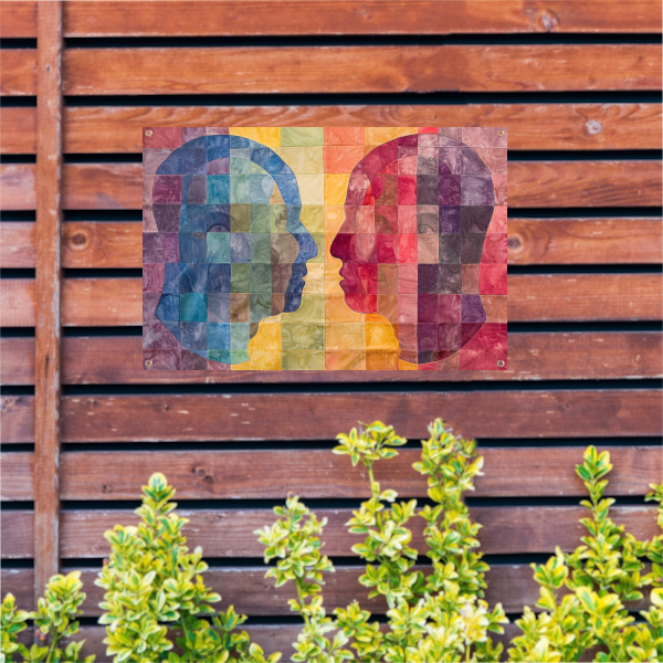 Kleurrijke abstracte hoofden in kubistische stijl tuinposter