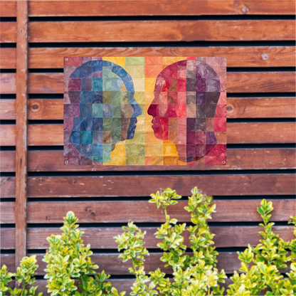 Kleurrijke abstracte hoofden in kubistische stijl tuinposter