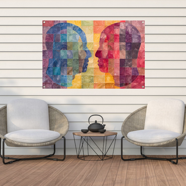 Kleurrijke abstracte hoofden in kubistische stijl tuinposter