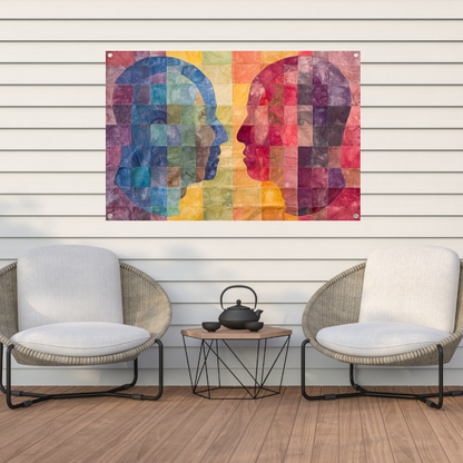 Kleurrijke abstracte hoofden in kubistische stijl tuinposter