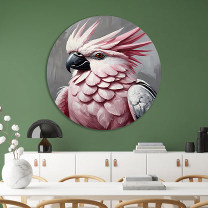 Roze kakatoe in artistieke moderniteit aluminium muurcirkel