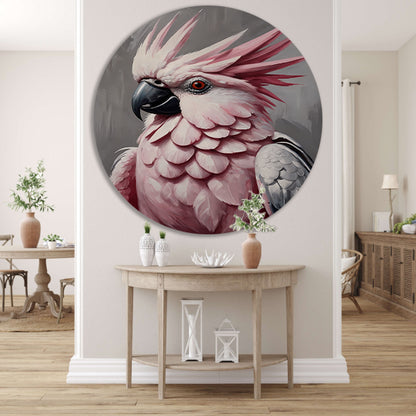 Roze kakatoe in artistieke moderniteit aluminium muurcirkel
