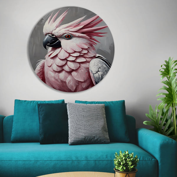 Roze kakatoe in artistieke moderniteit aluminium muurcirkel