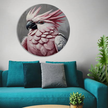 Roze kakatoe in artistieke moderniteit aluminium muurcirkel
