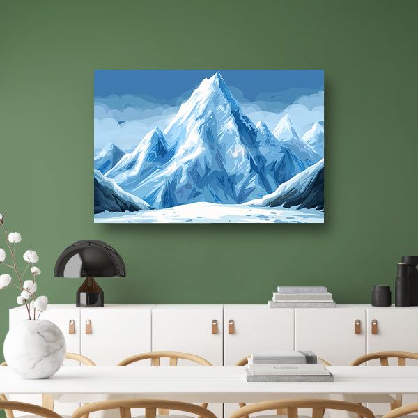 Prachtig digitaal kunstwerk van besneeuwde berg canvas met baklijst