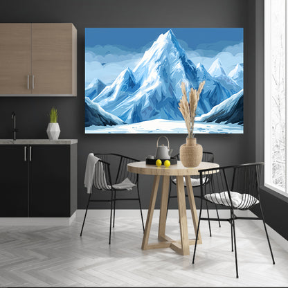 Prachtig digitaal kunstwerk van besneeuwde berg canvas met baklijst