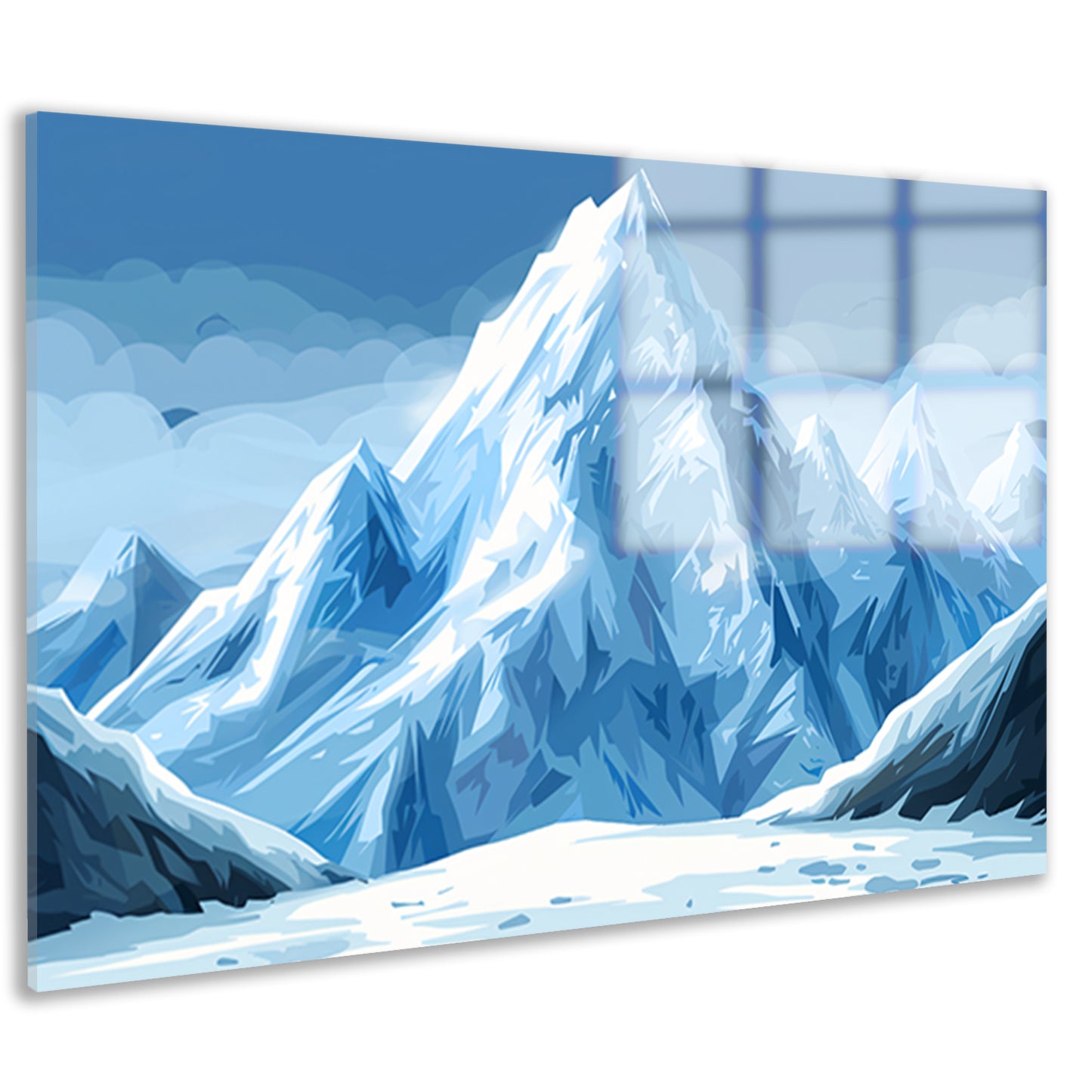 Prachtig digitaal kunstwerk van besneeuwde berg acrylglas