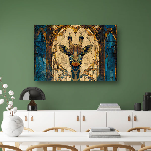 Abstracte giraffe in glas-in-lood stijl schilderij poster