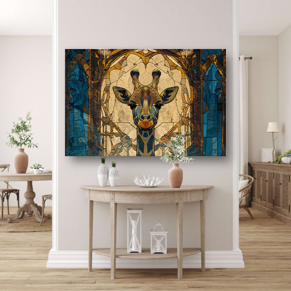 Abstracte giraffe in glas-in-lood stijl schilderij canvas met baklijst