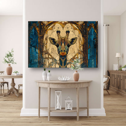 Abstracte giraffe in glas-in-lood stijl schilderij canvas met baklijst