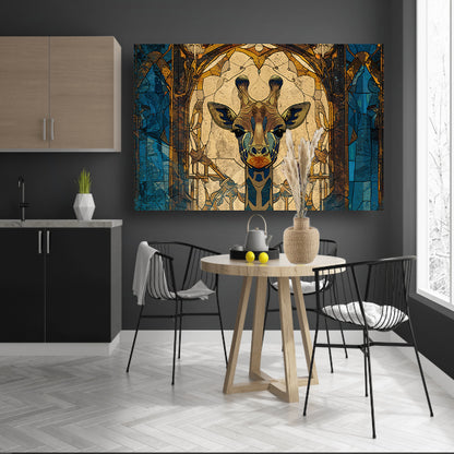 Abstracte giraffe in glas-in-lood stijl schilderij canvas met baklijst
