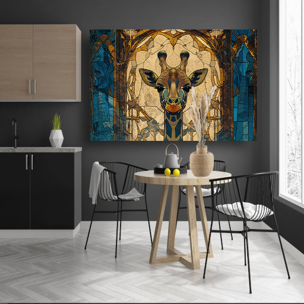 Abstracte giraffe in glas-in-lood stijl schilderij poster
