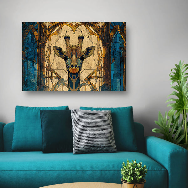 Abstracte giraffe in glas-in-lood stijl schilderij canvas met baklijst