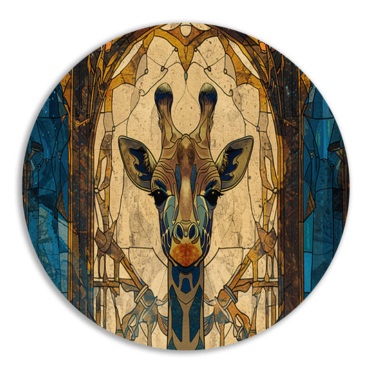 Abstracte giraffe in glas-in-lood stijl schilderij aluminium muurcirkel