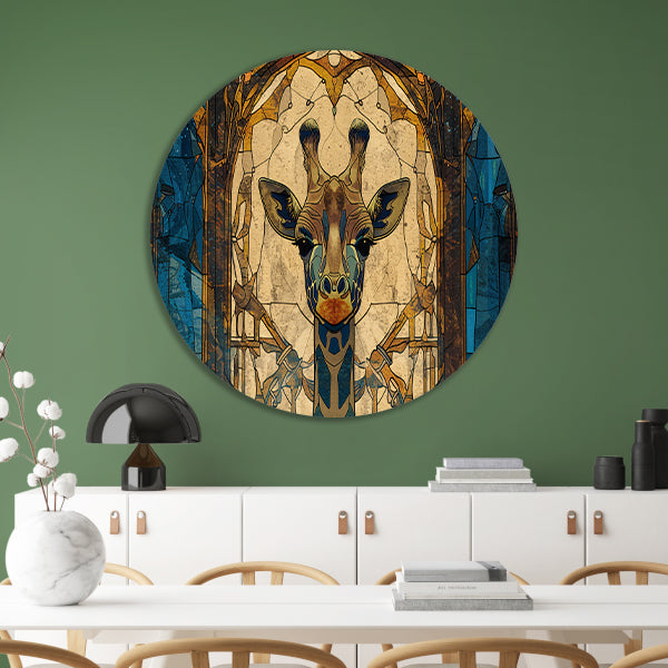 Abstracte giraffe in glas-in-lood stijl schilderij aluminium muurcirkel