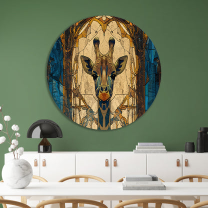 Abstracte giraffe in glas-in-lood stijl schilderij aluminium muurcirkel