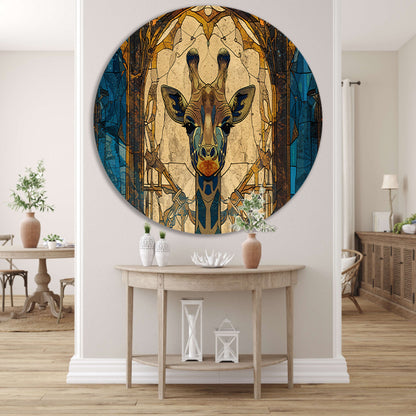 Abstracte giraffe in glas-in-lood stijl schilderij aluminium muurcirkel