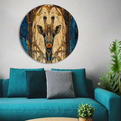 Abstracte giraffe in glas-in-lood stijl schilderij aluminium muurcirkel