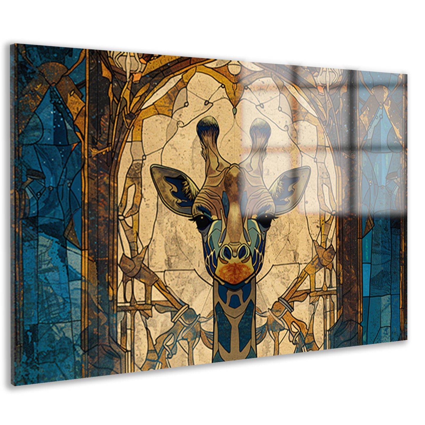 Abstracte giraffe in glas-in-lood stijl schilderij acrylglas