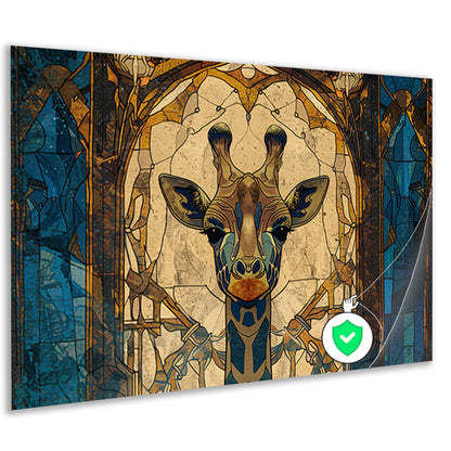 Abstracte giraffe in glas-in-lood stijl schilderij poster