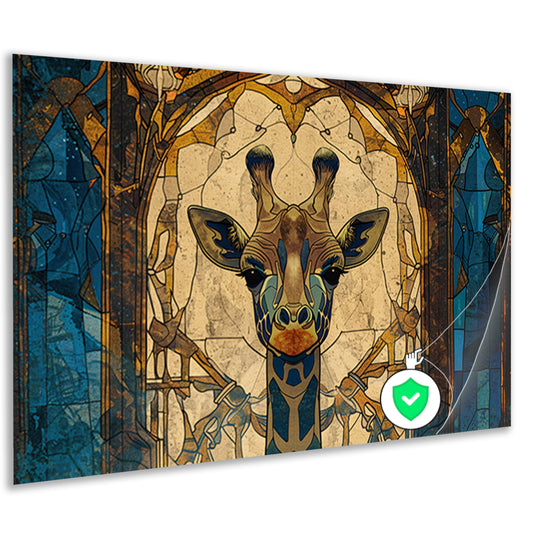Abstracte giraffe in glas-in-lood stijl schilderij poster