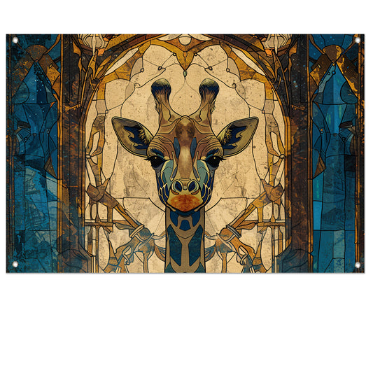 Abstracte giraffe in glas-in-lood stijl schilderij tuinposter