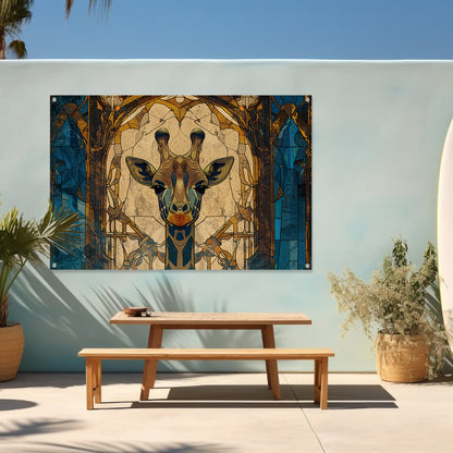 Abstracte giraffe in glas-in-lood stijl schilderij tuinposter